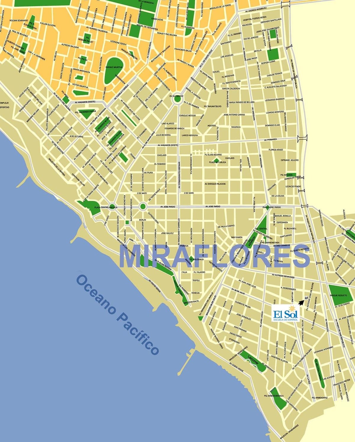 mapa de miraflores de Lima a perú
